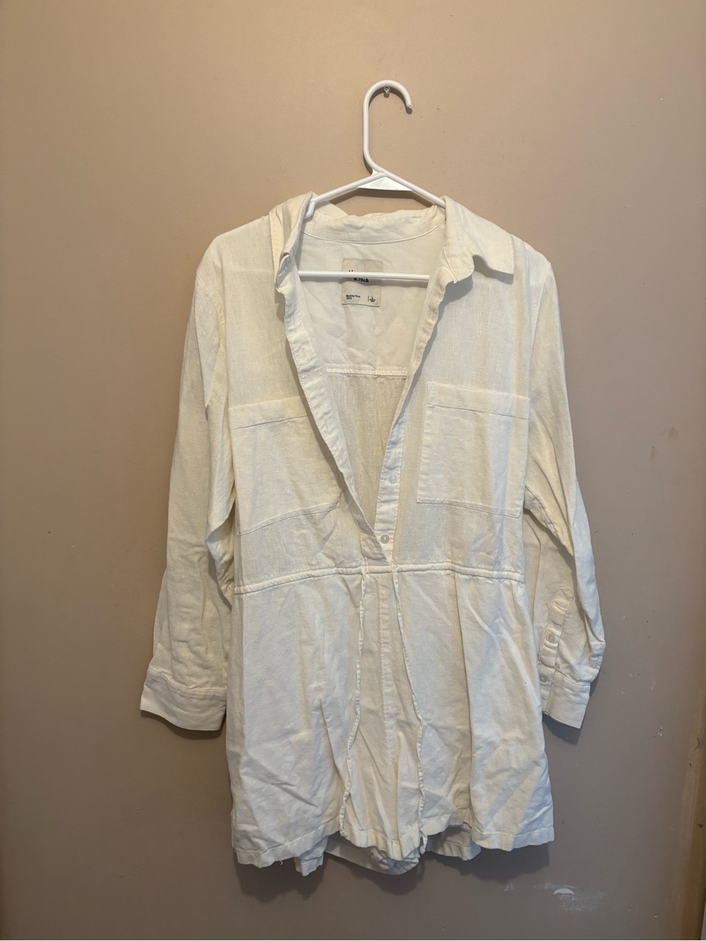 Abercrombie & Fitch Cream Button-Front Drawstring Tunic Jumpsuit
